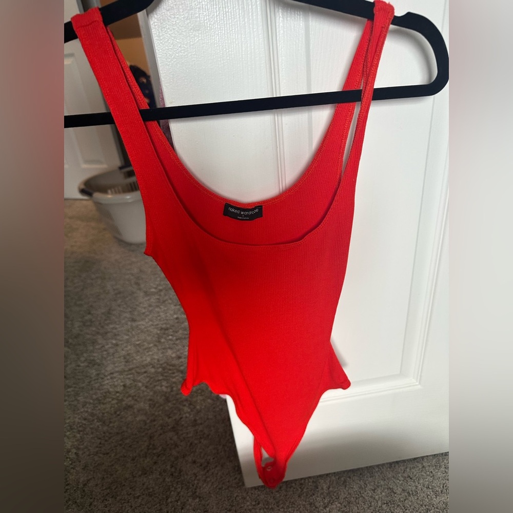 Bright red, naked, wardrobe, bodysuit never worn
